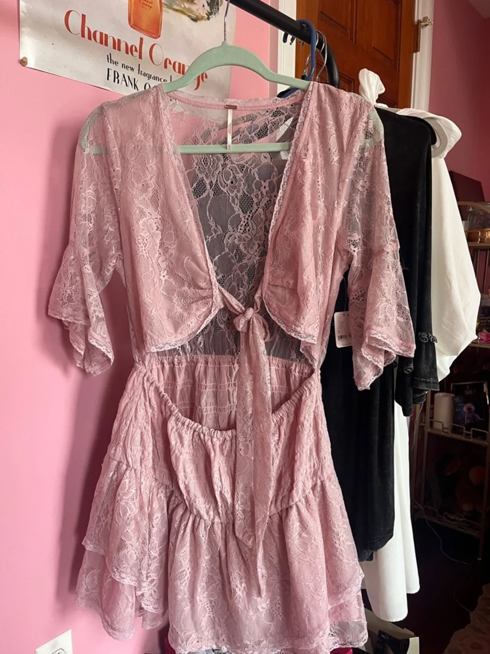 Free People Dusty Pink Lace Tie-Front Chemise